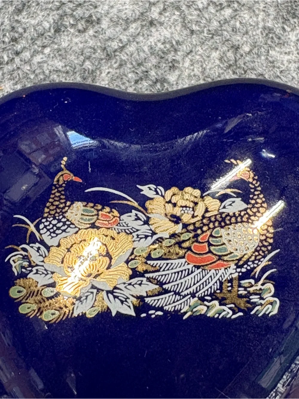 Heart-Shaped Trinket Box Hand Painted with Gold Accents Japan